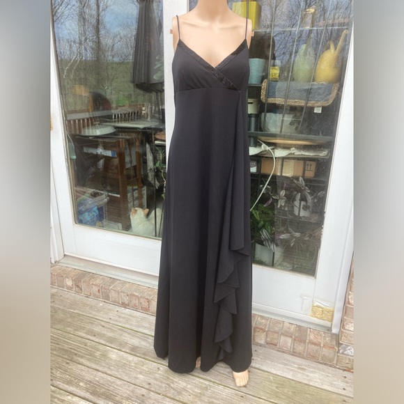 Black Beaded Y2K Ruffle 13/14 Draped Prom Dress - Picture 6 of 12